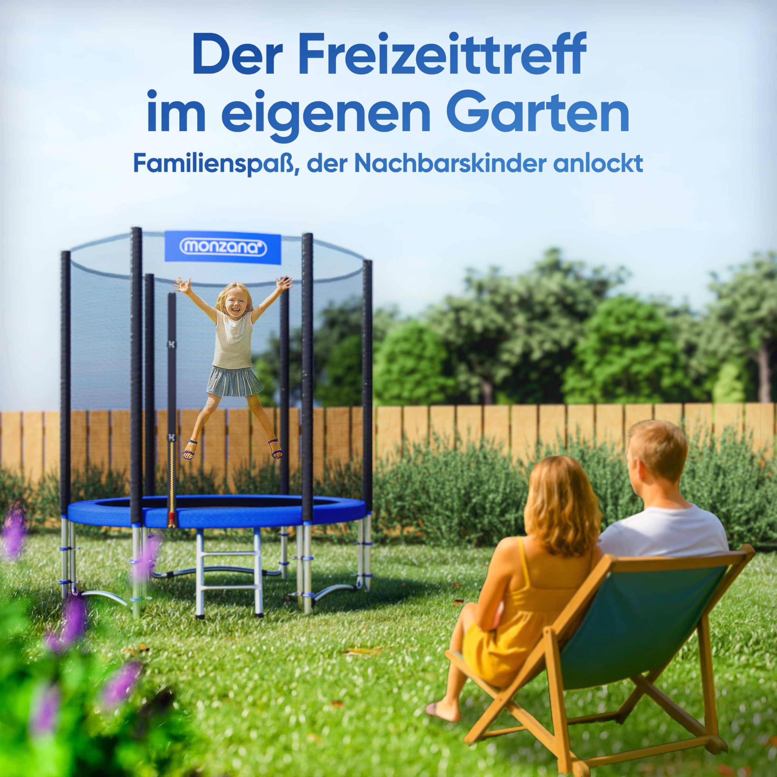 Monzana® Trampolin Ø 183/244/305/366/427 cm TÜV SÜD GS Zertifiziert Komplettset inkl. Sicherheitsnetz Leiter Randabdeckung Kindertrampolin Gartentrampolin