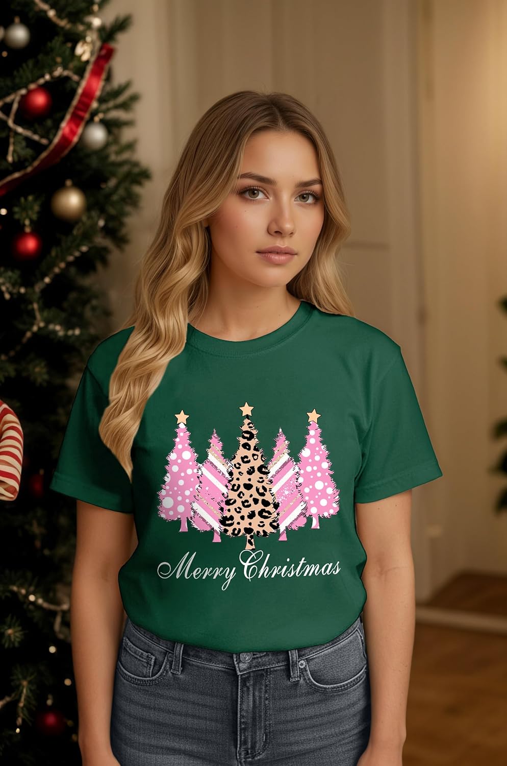 Christmas Shirts for Women Xmas Funny Graphic Tees Casual Short Sleeve T-Shirt Family Holiday Tee Tops - Image 3