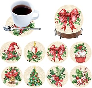 Christmas Tree Diamond Painting Wooden Coaster, DIY Set of Table Mats | Full Drill Gem Painting Set Storage Rack And Tools Included for Friends Family Gifts