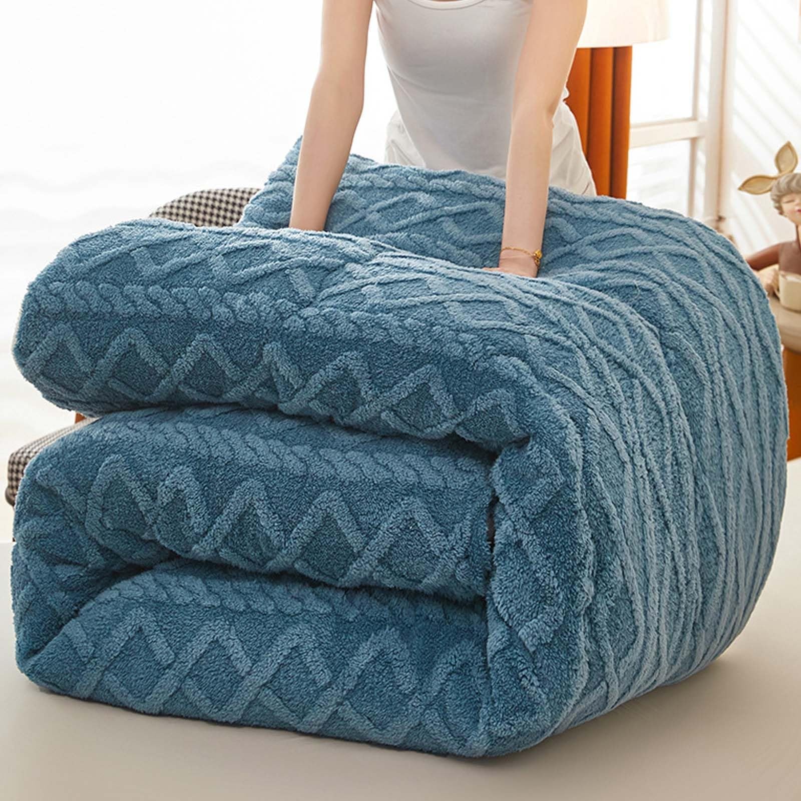Double-Sided Velvet Winter Quilt, Super Warm Lamb Quilt Winter Blanket, Luxury Flannel Fleece Thick Bed Blanket,Breathable Warmth Fluffy Plush Sided Velvet Blanket(D,180x220cm(4.5KG))