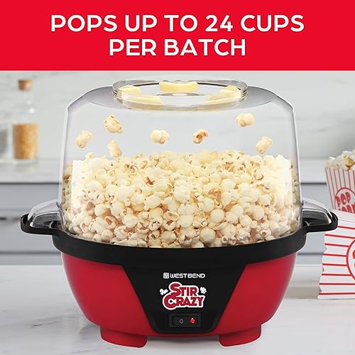 Miniatura 3 de West Bend Stir Crazy Popcorn Machine - Máquina eléctrica para palomitas de maíz incluye tapa grande para servir tazón y un práctico almacenamiento