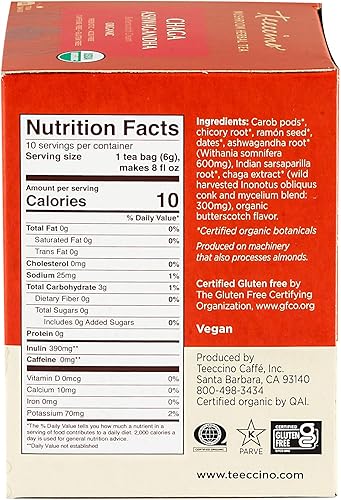 Miniatura 2 de Teeccino Mushroom Adaptogen Tea – Chaga Ashwagandha té de hierbas de asado francés con setas de Chaga cosechadas salvajes y raíz de Ashwagandha