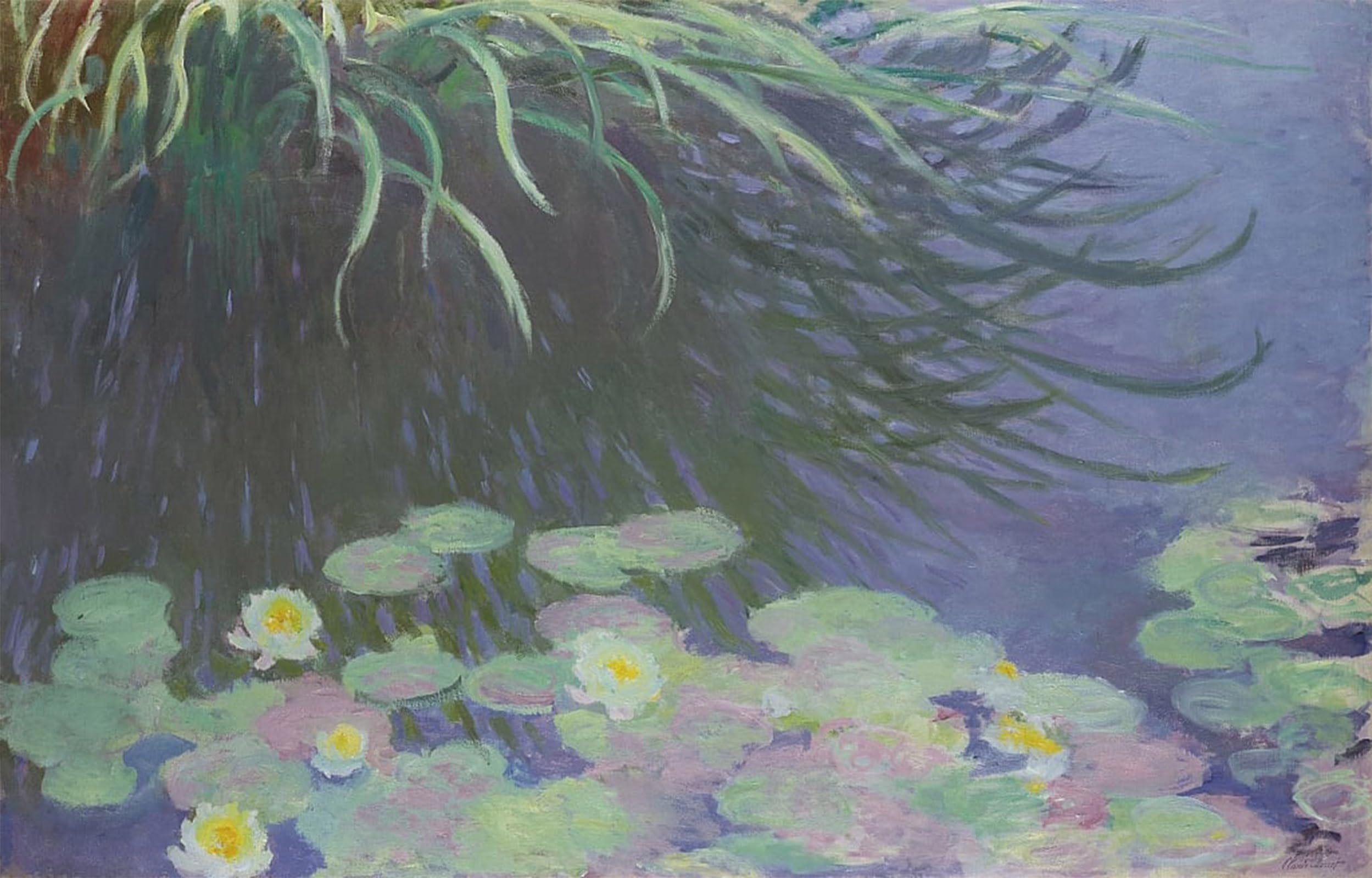 SERENDIPITP Retro Picture Poster Wall Art Pictures Painting Water Lilies with Reflections of Tall Grass by Claude Monet Wall Art Canvas Print for Wall Decor 60x90cm