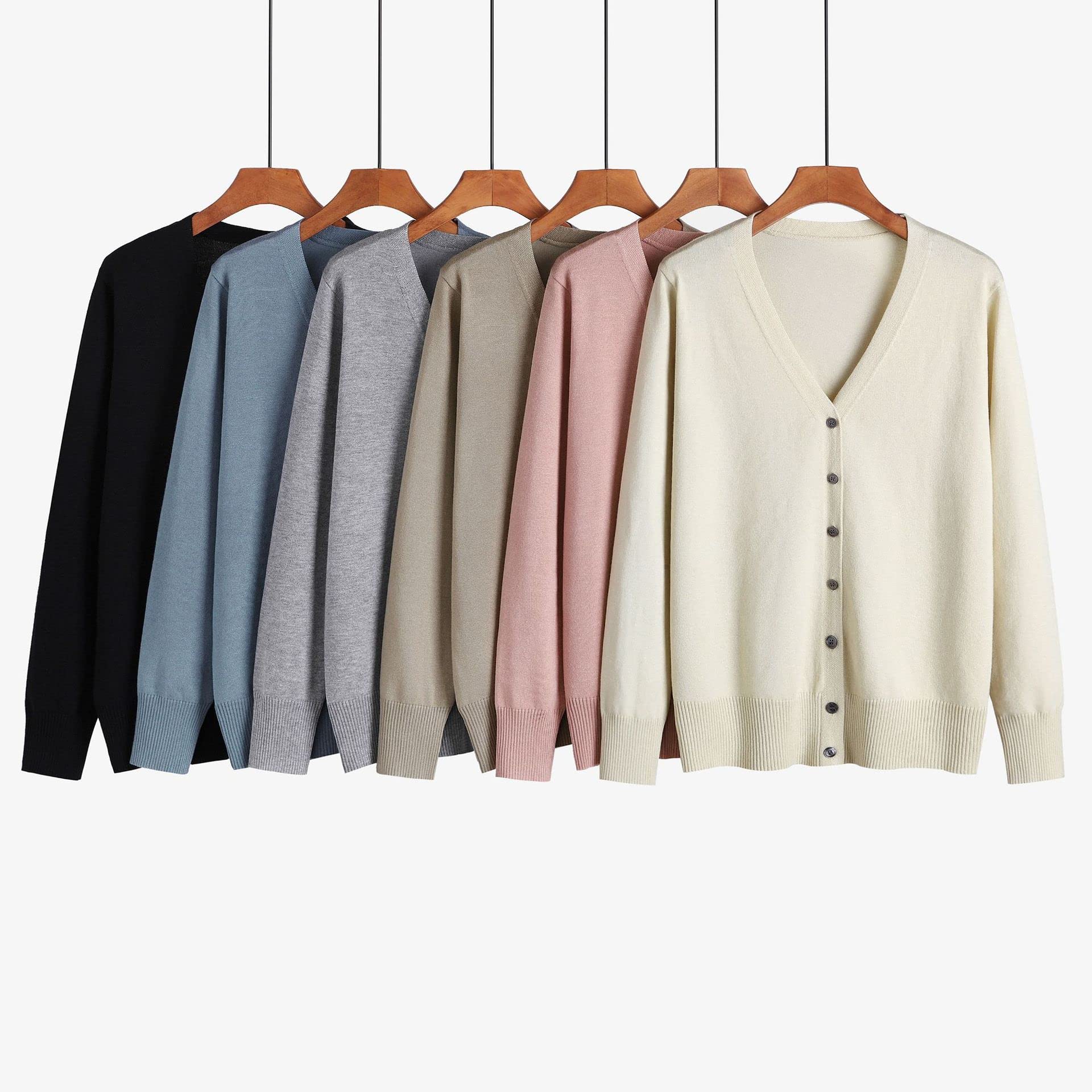 YEKEYI Langärmelige Strickjacke mit Knopfleiste und V-Ausschnitt, klassischer Pullover für Damen