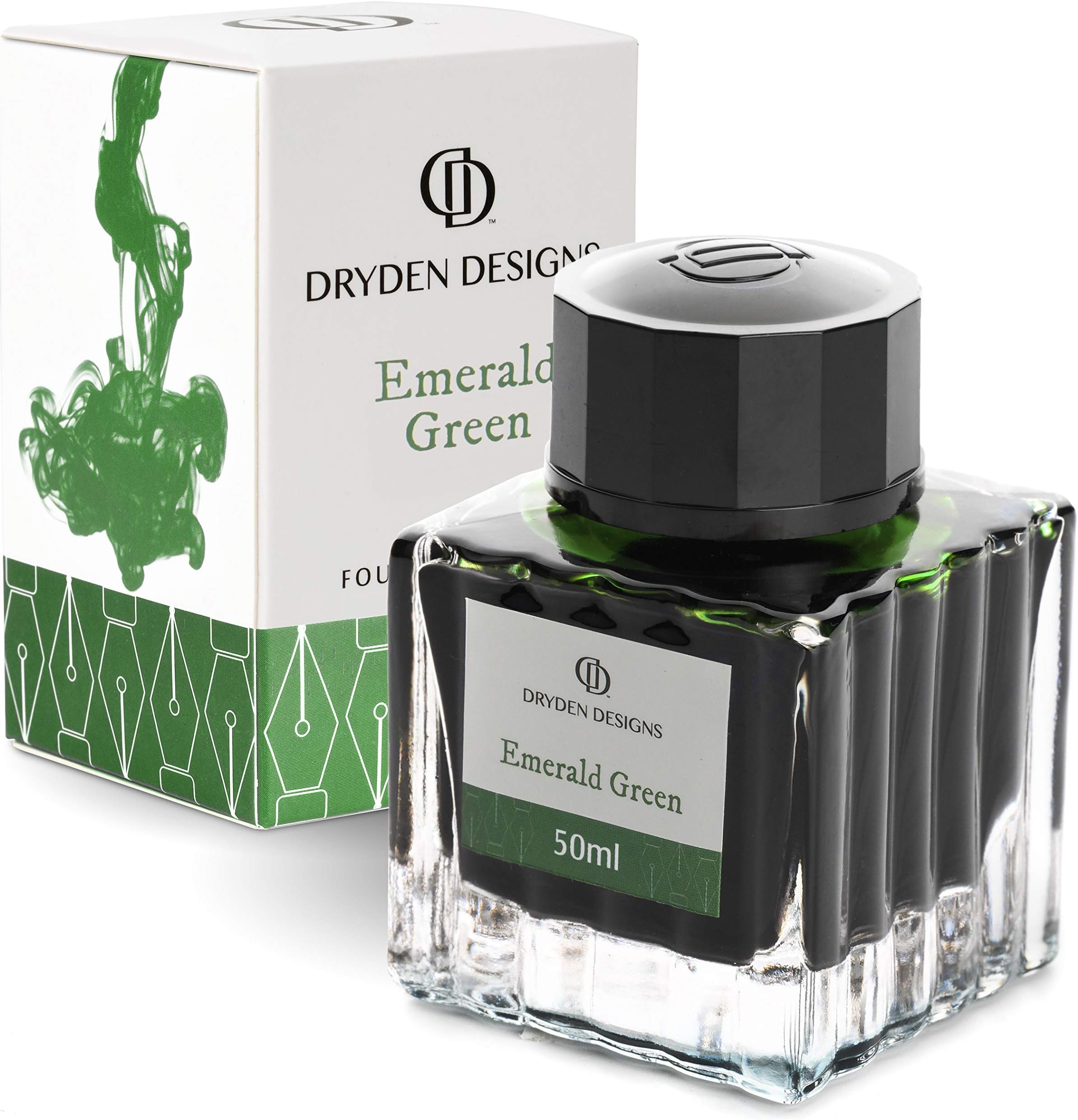 Dryden Fountain Pen Ink Bottle (50 ml) Luxury Edition, Emerald Green (Bright Color) Fountain Pen Bottled Ink. Compact Designed Bottle (Model: Smooth Flow 50ml)