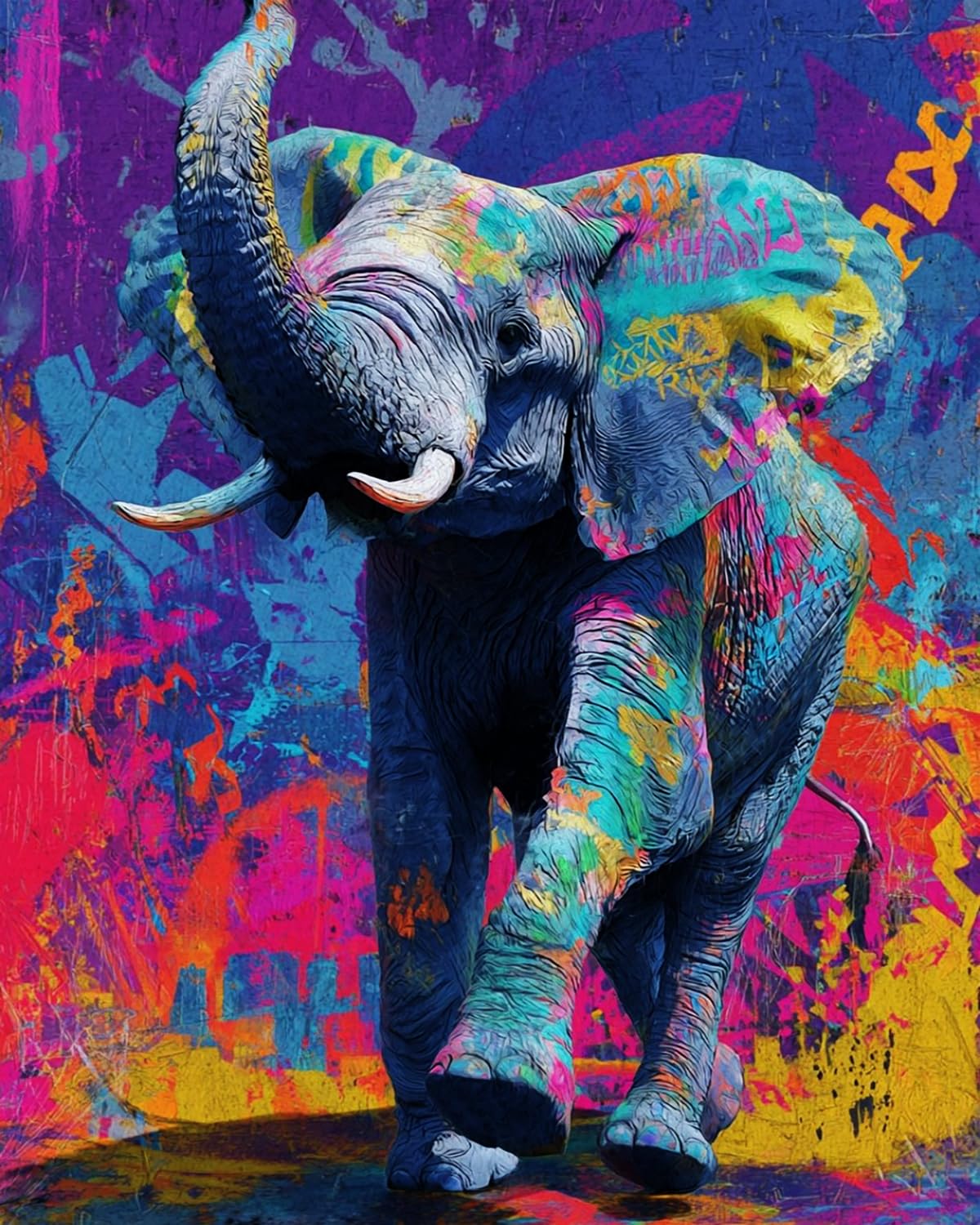 LIUBAISHI Paint by Numbers for Adults, Colourful Giant Elephant, 40x50 cm Acrylic Canvas Painting Kit