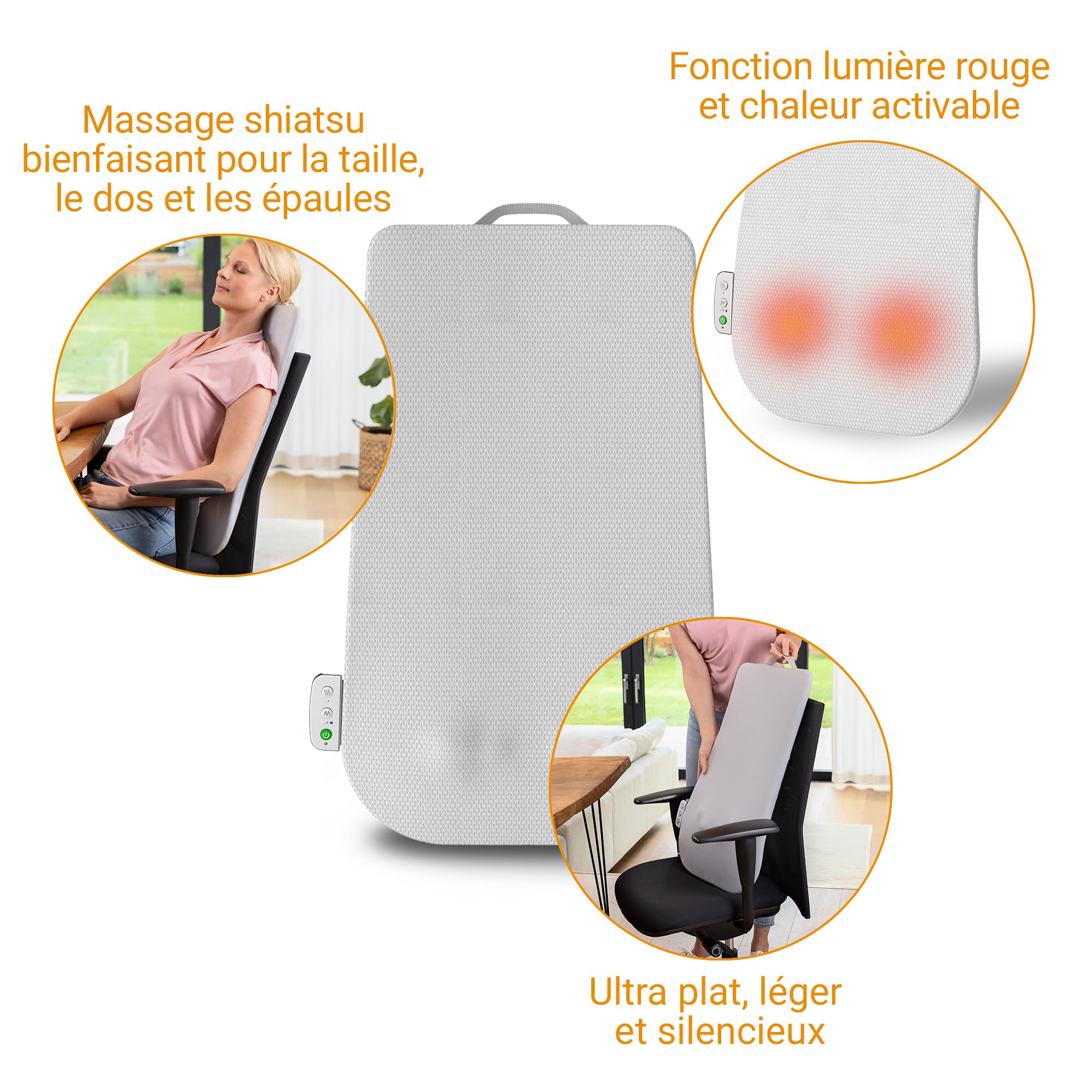 Schienale massaggiante - MEDISANA - MC 600 - Ultrasottile - Shiatsu e riscaldamento - 4 programmi - Bianco