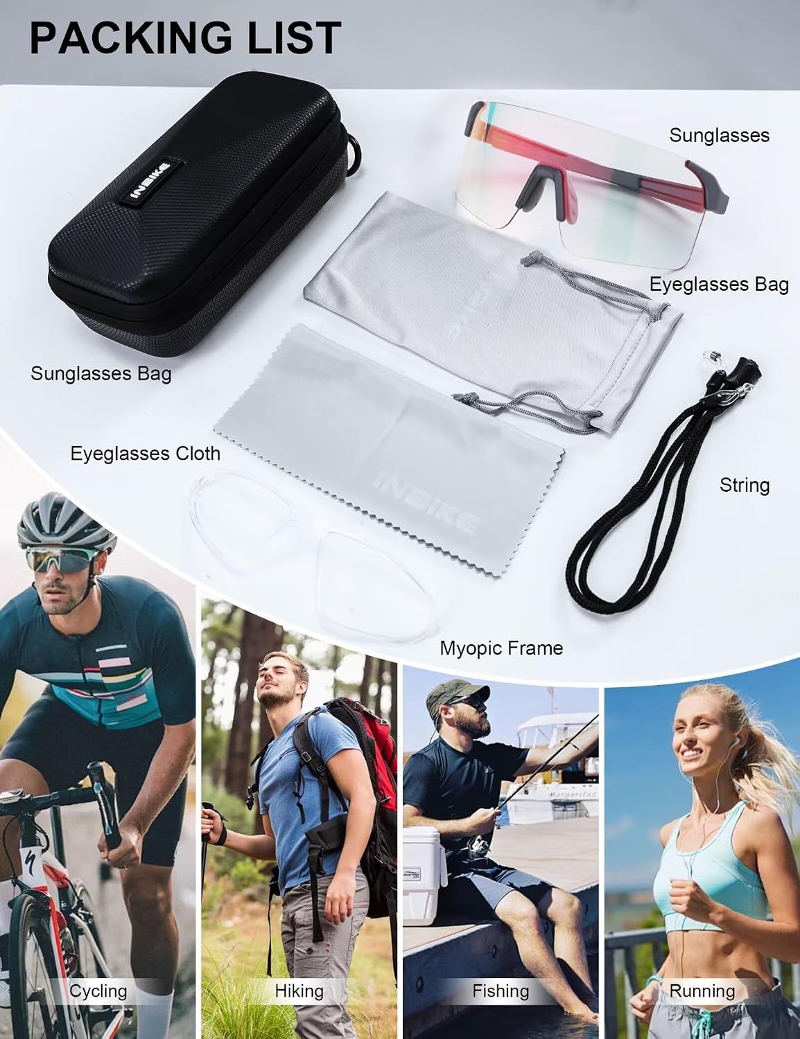 INBIKE Photochromic Cycling Glasses for Men Women UV400 Mountain Bike Sunglasses,Bicycle Goggles for Outdoor Riding