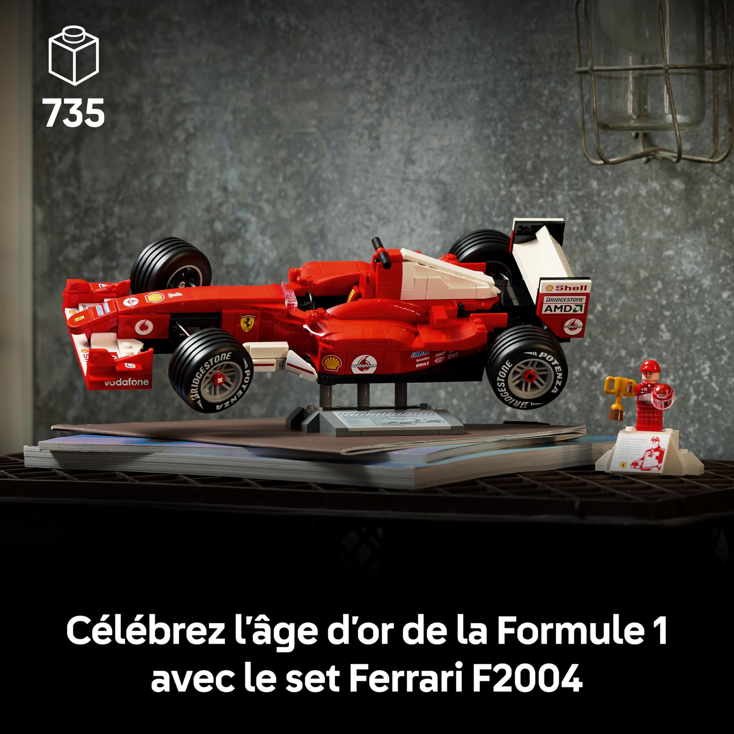 LEGO Icons Ferrari F2004 et Michael Schumacher - Maquette de Voiture F1 Adulte - Décoration - Moteur V10 & Minifigurine Collector de Pilote - Cadeau Formule 1 DIY pour Fans de Sport Automobile 11375