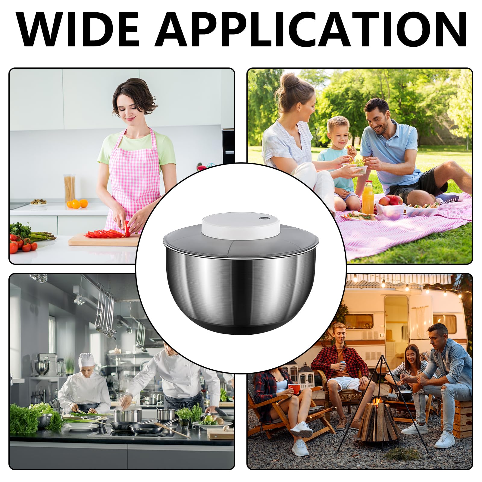 Centrifuga per Insalata, Centrifuga per Lattuga Automatica da 4,8 Litri, Asciuga Insalata Centrifuga di Grande Capacità in Acciaio Inossidabile, Elettrico USB Drenare Rapidamente Lava Insalata per Fru