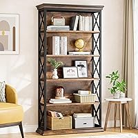 Tribesigns 6-Tier Industrial Bookcase 71" Tall Bookshelf Rustic Brown Black - Sturdy Metal Frame Storage Display for Home Office Living Room