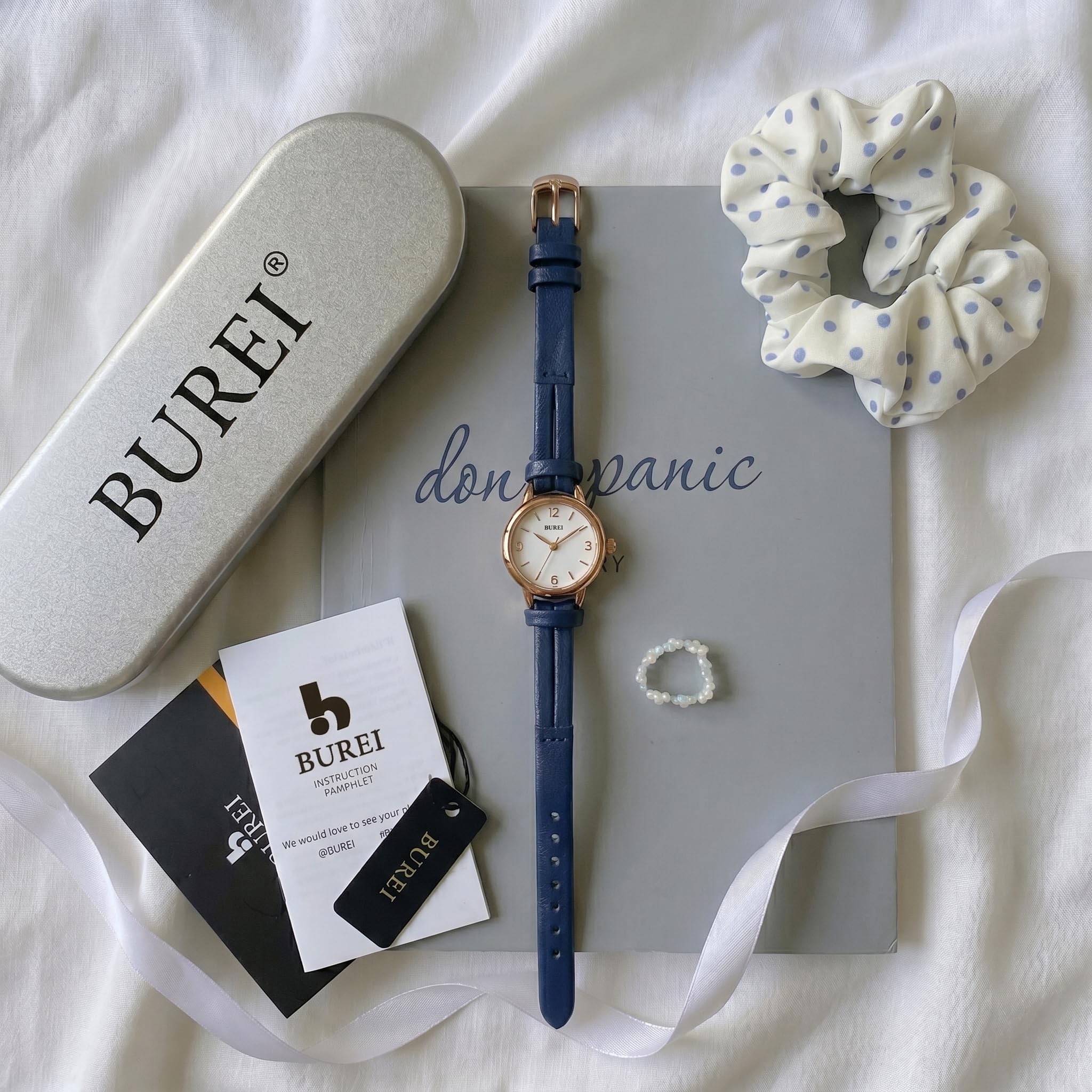 BUREI Orologi da donna in pelle nera orologio da donna moda semplice orologi eleganti analogico al quarzo orologio sottile braccialetto orologi da donna orologi da donna facile da leggere piccolo mini