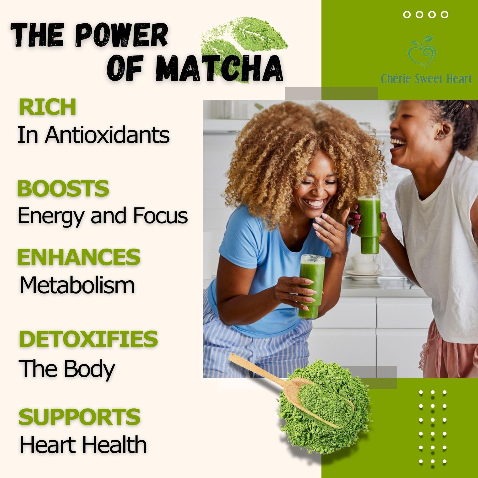 Cherie Sweet Heart Organic Matcha Green Tea Powder - Premium Culinary Grade Authentic Japanese Origin Antioxidant-Rich Gluten-Free Vegan — view 5