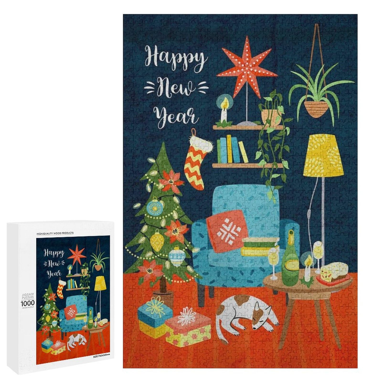 Jigsaw Puzzles for Adults New Year Happy Place 1000 Pieces Wooden Jigsaw Puzzle for Adults and Kids Educational Puzzle Decorations Gift