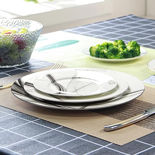 Miniatura 6 de IQCWOOD Juego de 6 platos de cerámica de 10.5 pulgadas, aptos para microondas, horno y lavavajillas, resistentes a los arañazos, platos de porcelana