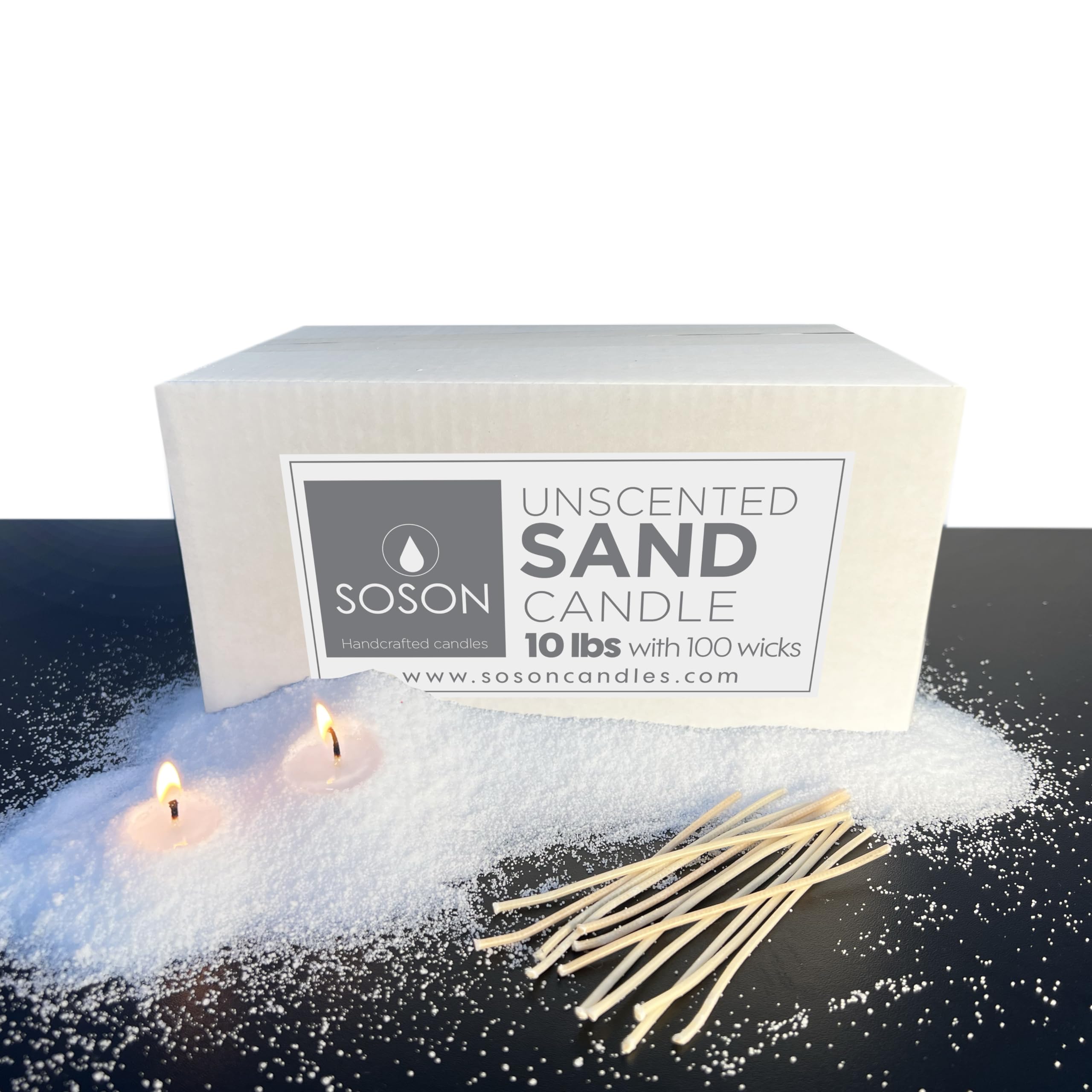 Simply Soson 10 lb White Unscented Pearled Candle, Sand Candle, Long Lasting Powder Candle, Refillable Pearl Candle Sand with 50 Wicks for Candle Making