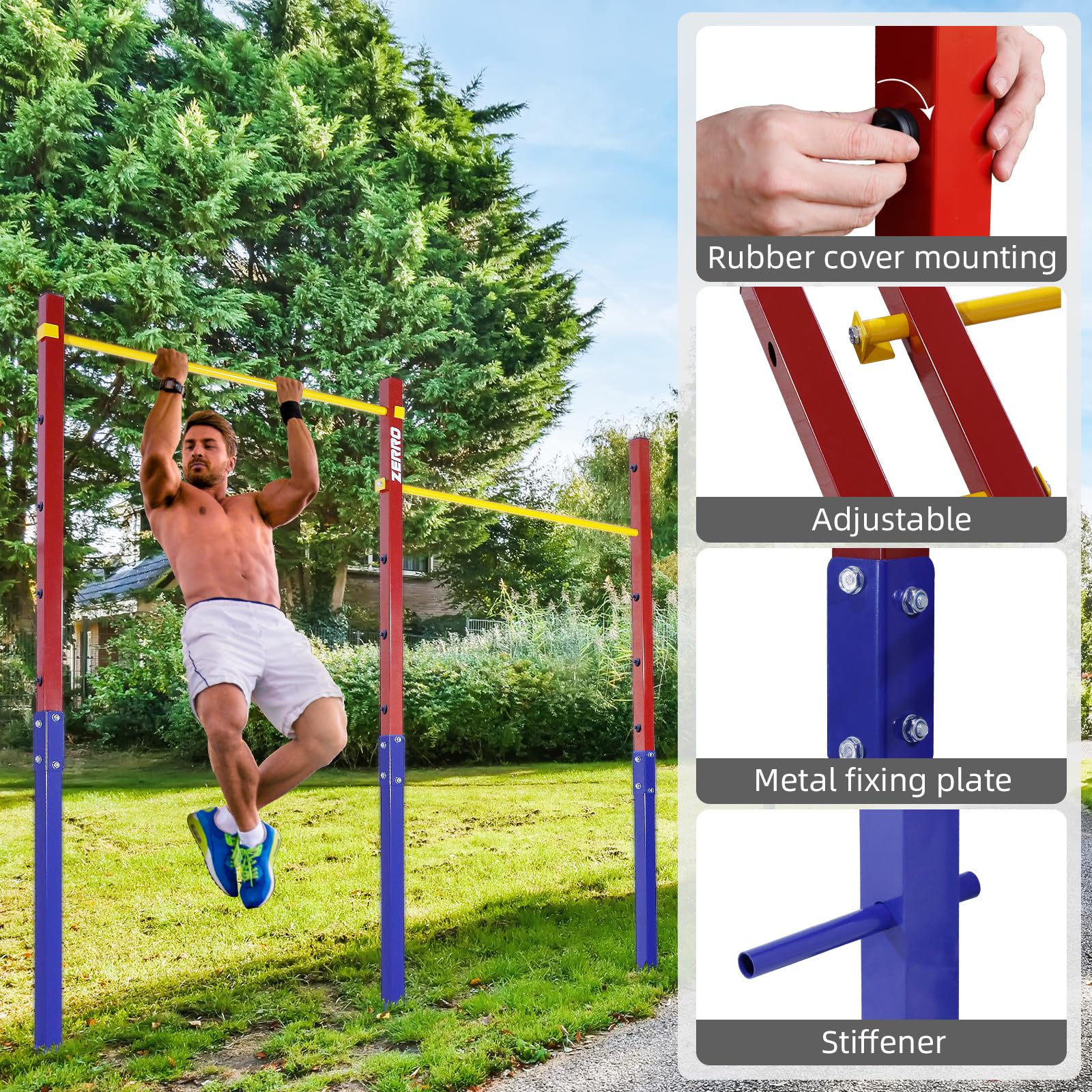 Barre De Gymnastique Jardin ZERRO Charge 150kg - Barre Asymétrique Réglable Hauteur Usage Extérieur