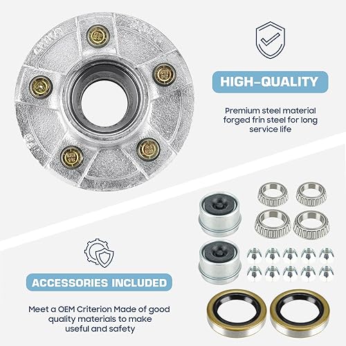 Miniatura 6 de SEHNSUCHT Kit de cubo loco de freno de remolque, 5 agujeros, cubo de freno circular de 5 pulgadas para ejes de 3500 libras, conjunto de tambor de