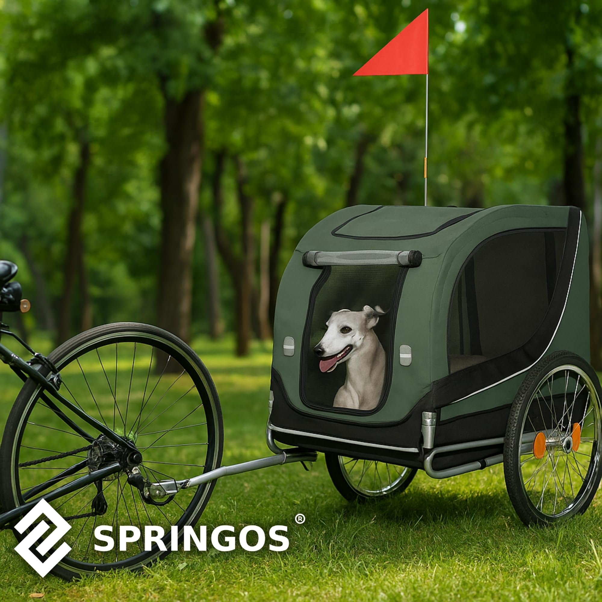 SPRINGOS Remorque de vélo pour chiens jusqu'à 40 kg avec drapeau