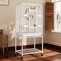 VIVOHOME 54 Inch Large Wrought Iron Bird Flight Cage with Rolling Stand for Parakeets Canaries Cockatiels Lovebirds Conures White