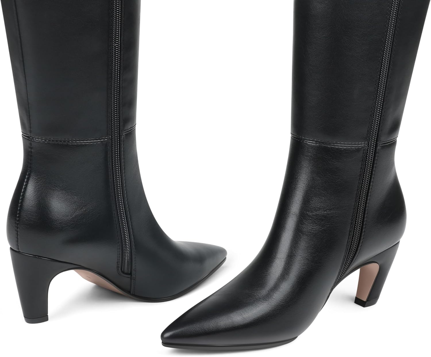 COLETER Women's Knee High Boots Pointed Toe Kitten Low Heel Tall Boots Comfortable Fall Winter Long Boots