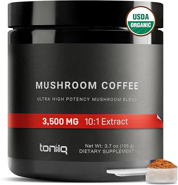 Ultra Concentrated Organic Mushroom Coffee 3,500mg 10:1 Extract - Colombian Sourced Beans 10 Mushroom Blend with Lion's Mane and Cordyceps - Mushroom Powder Coffee Organic Alternative Blend -TQ