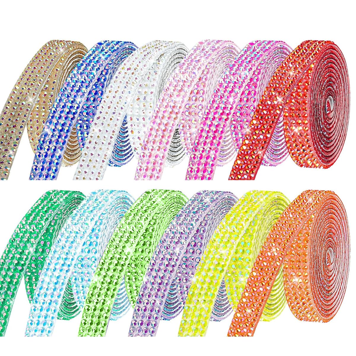 hasthip® 12 rolls self adhesive rhinestone ribbon crystal diamond stickers multi-functional bedazzling strips bling ribbon decoration for diy craft, rhinestones for crafting