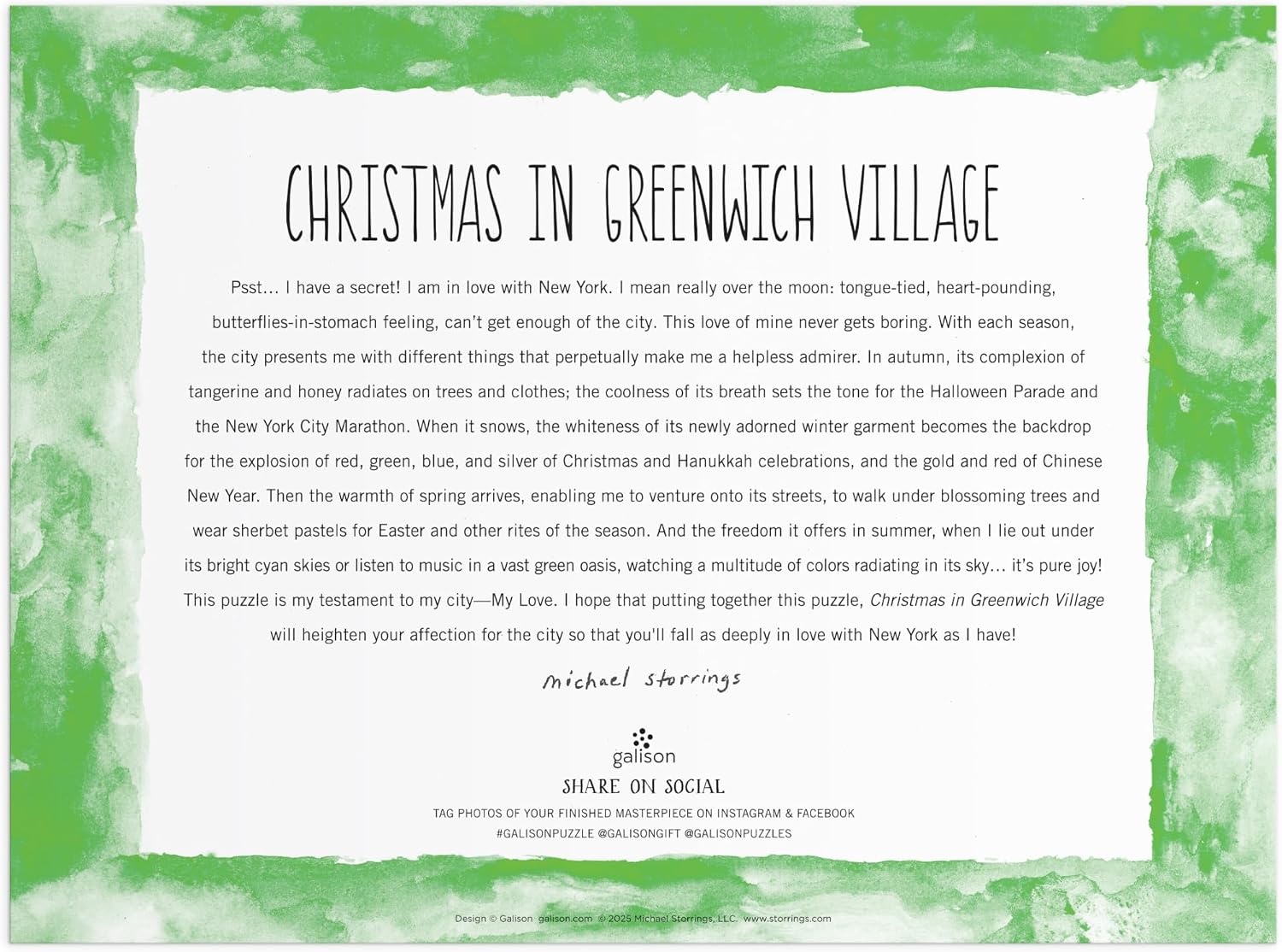Michael Storrings Christmas in Greenwich Village 1000 Piece Puzzle