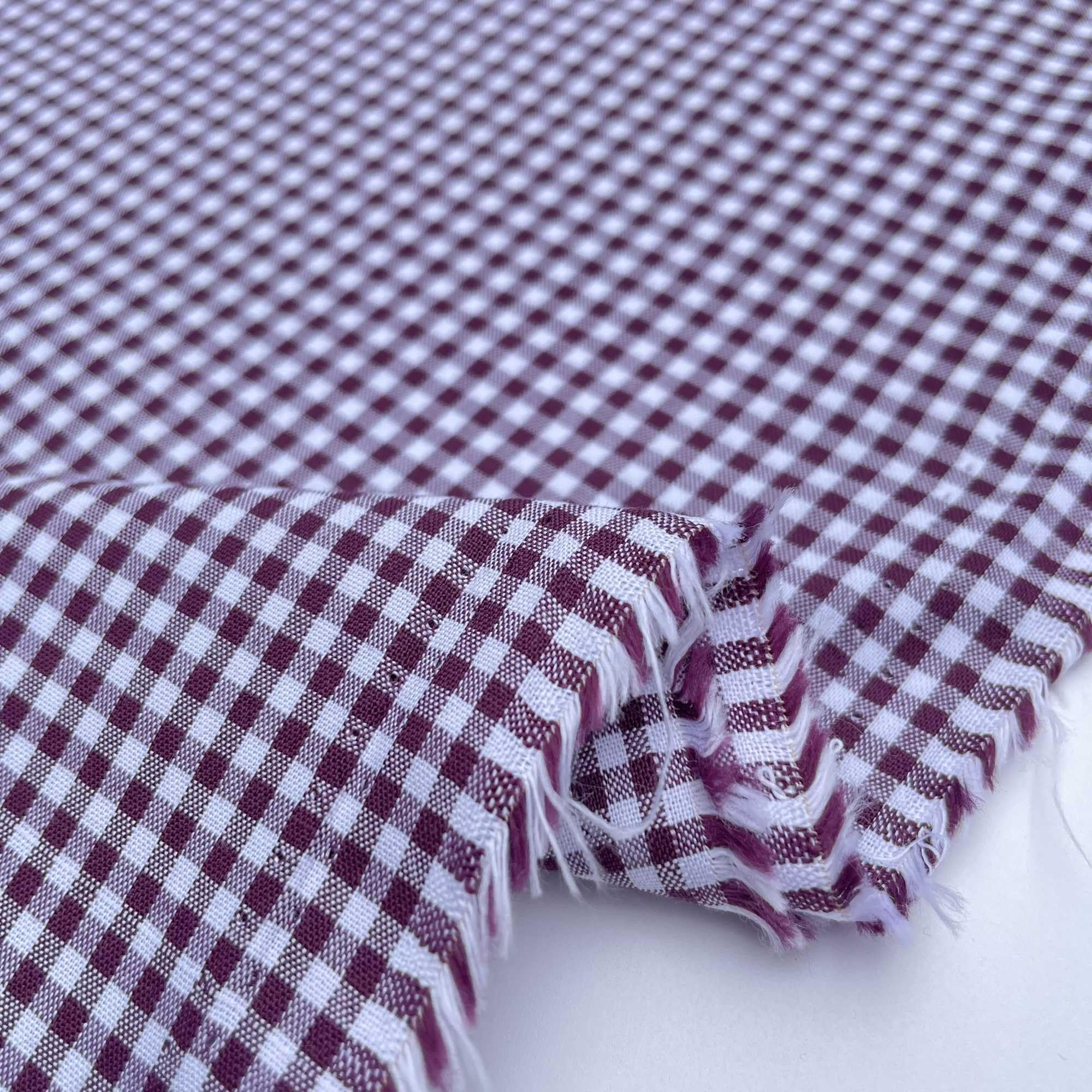 100% Yarn Dyed Cotton John Louden 3mm Gingham Check Squares Home Textiles Upholstery Dress Table Covering Fabric Material | 56" - 144cm Wide (per Metre, Plum)