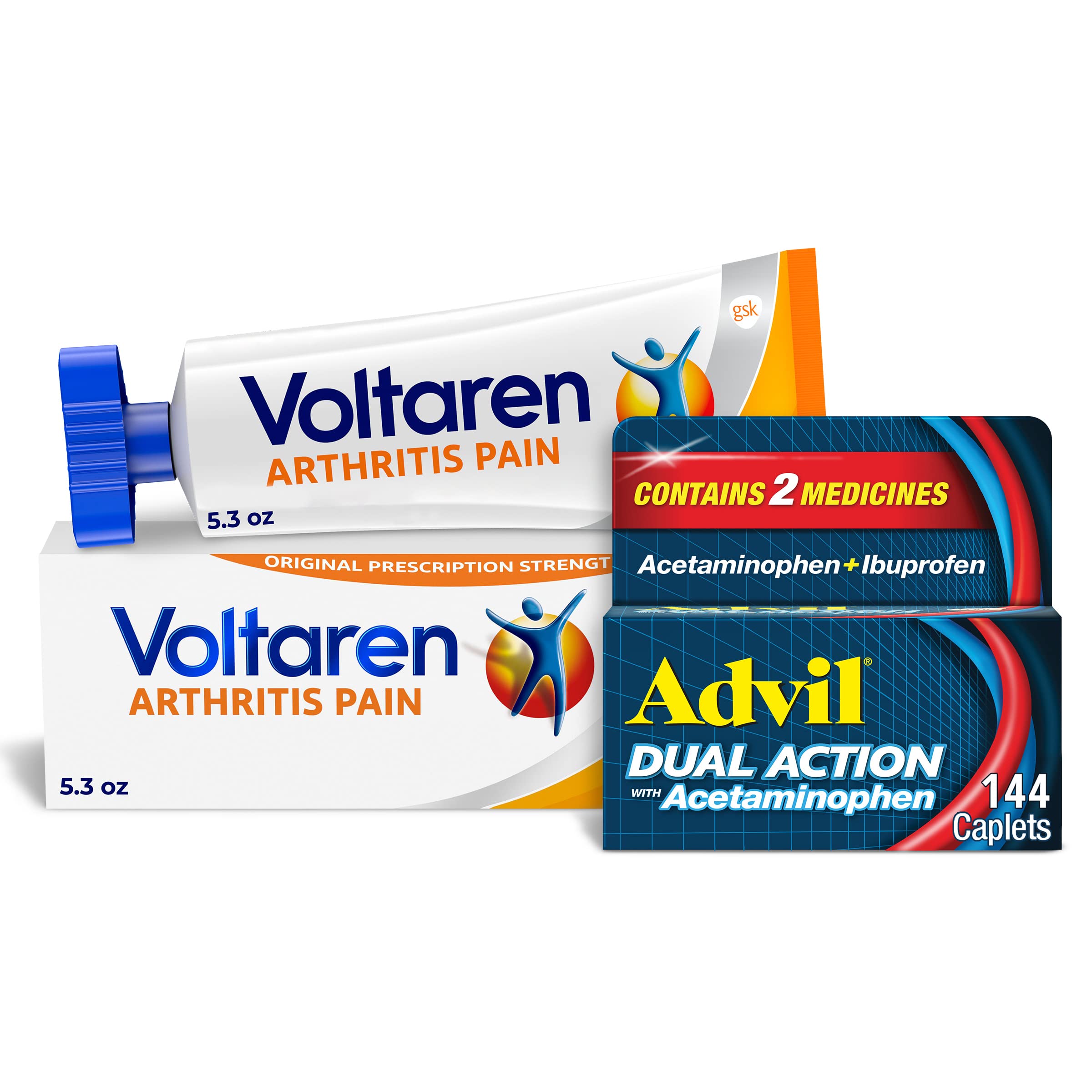 Buy VOLTAREN Advil Dual Action Coated Cets with , 250 Mg Ibuprofen for Pain 144 Coated Cets