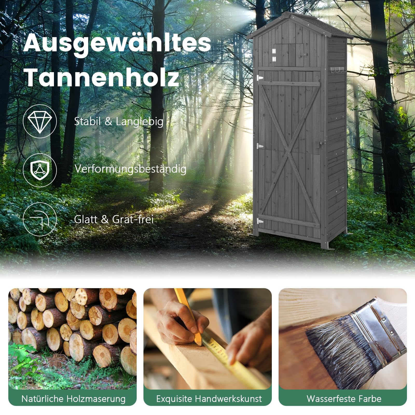 Outsunny Tuinkast houten zadeldak tuinhuisje gereedschapsschuur gereedschapshuisje