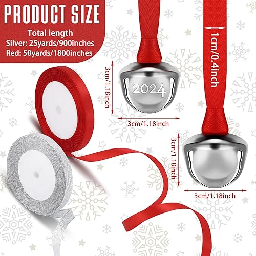 Miniatura 3 de Bencailor 24 campanas de Navidad 2024 a granel, pequeñas campanas de cascabel polar de Navidad, mini adorno colgante de metal con cinta para árbol