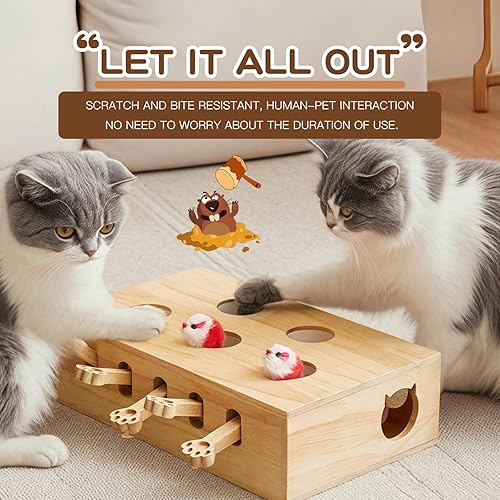 Miniatura 3 de Whack-a-mole - Juguete interactivo de madera para gatos de interior, caja de juguetes interactiva para mascotas, rompecabezas para gatos de todas