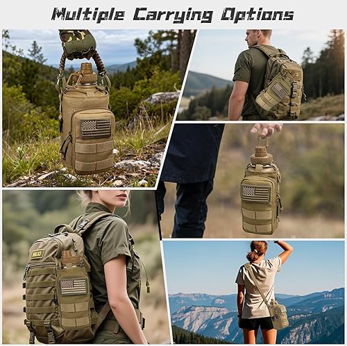 Miniatura 54 de Botella de agua aislada de 32 onzas, jarra de agua negra militar de acero inoxidable con manga, botellas de agua para gimnasio para hombres,