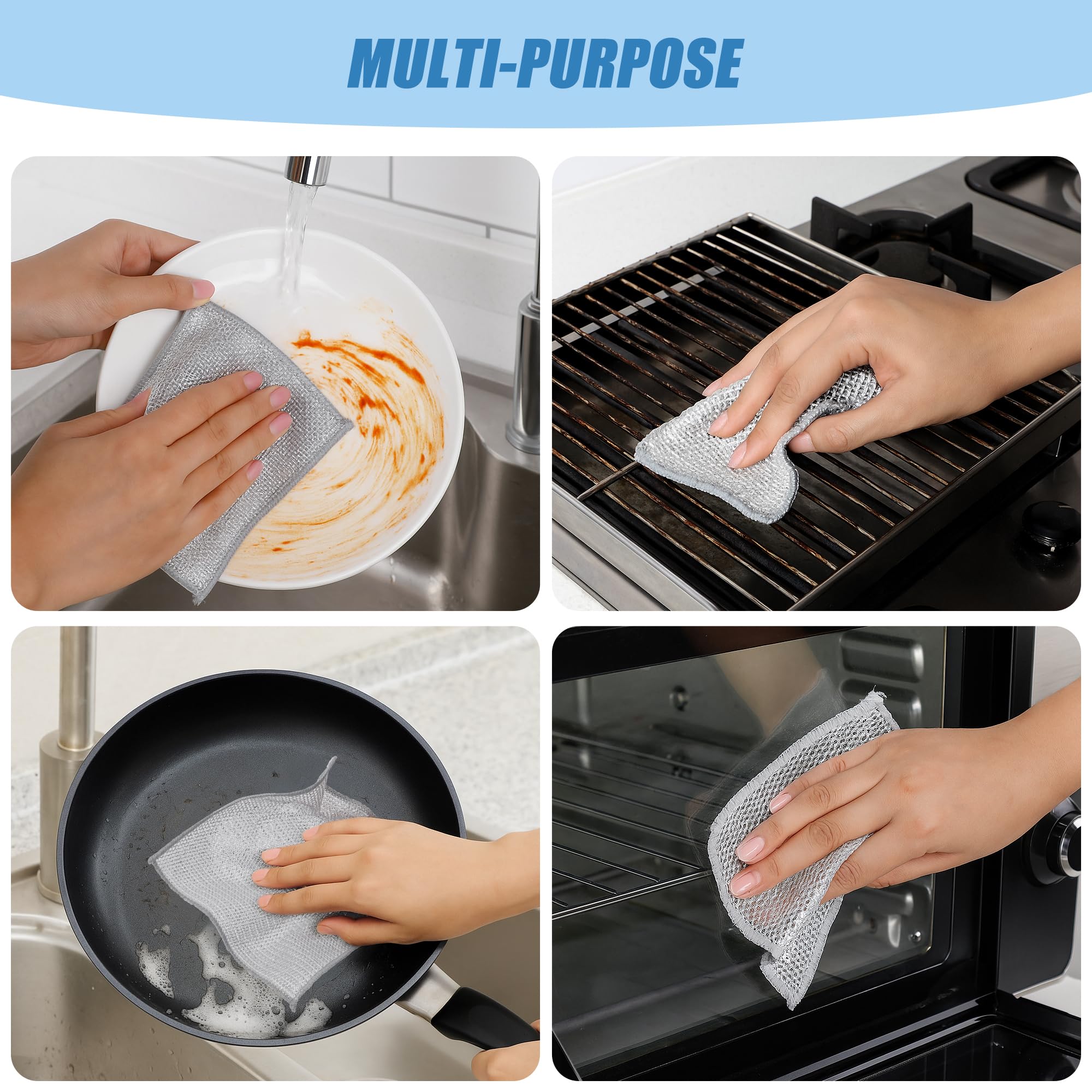 30PCS Non Scratch Wire Dishcloth Steel Wool Scrubber Scrub Pads - Kitchen Dishwashing Rag Sets Bathroom Home Essentials Towels Cleaning Pads Supplies,For Dishes Sinks,Stove Top Dish Cloths Gadgets