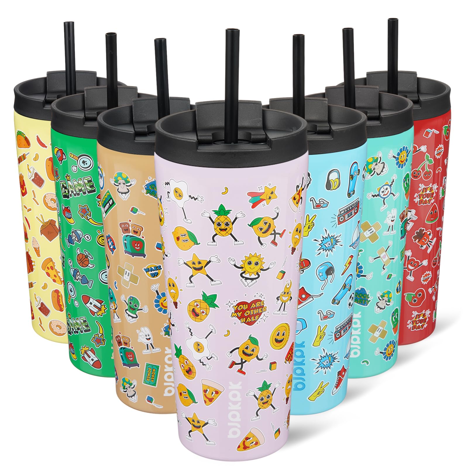 BJPKPK 22 oz Coffee Tumbler with Straw, Insulated Stainless Steel Cup