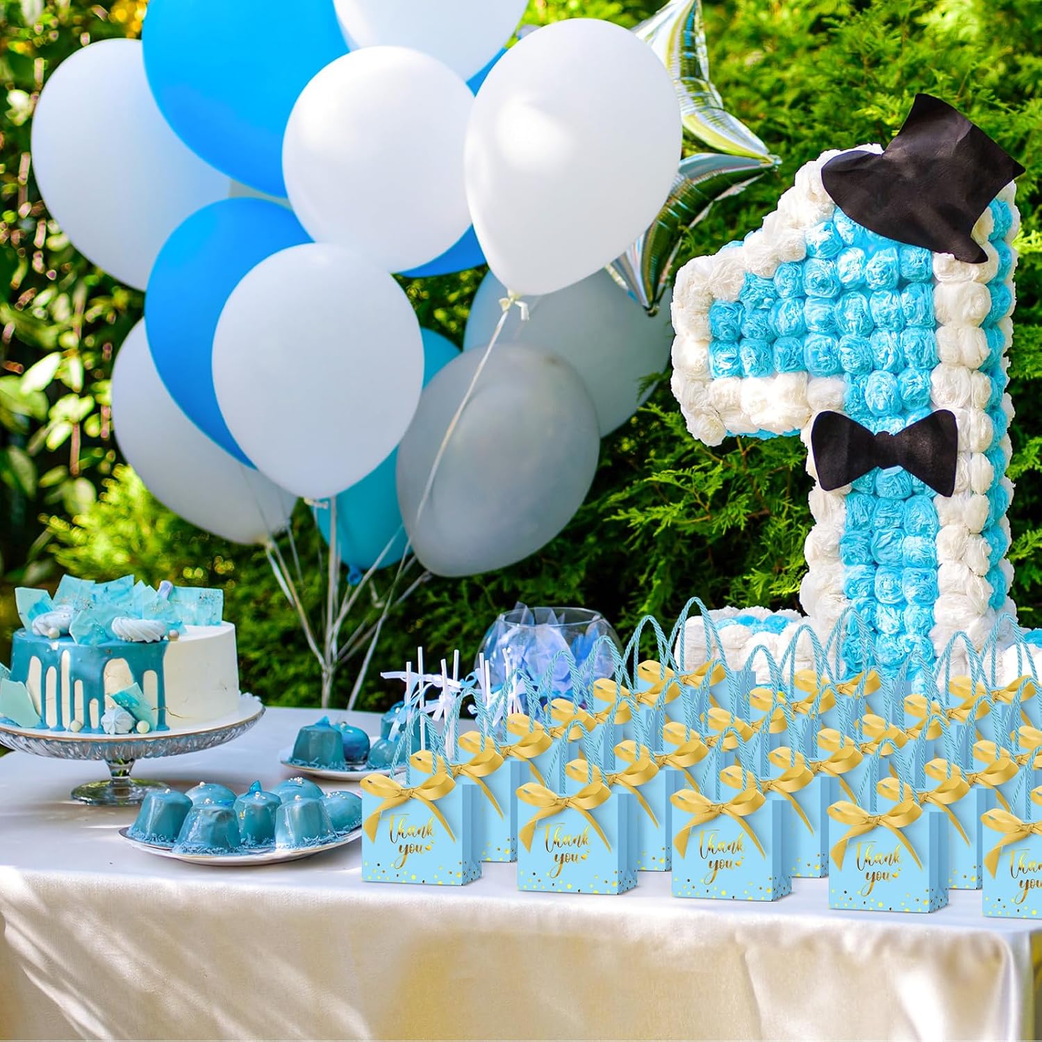 Jetec 45 Pcs Mini Paper Gift Bag Bulk 5.5 x 4.7 x 2.5'' Small Thank You Favor Bag with Handle Bow Ribbon for Valentine Wedding Baby Bridal Shower Birthday Anniversary Party(Sky Blue/gold) - Image 6