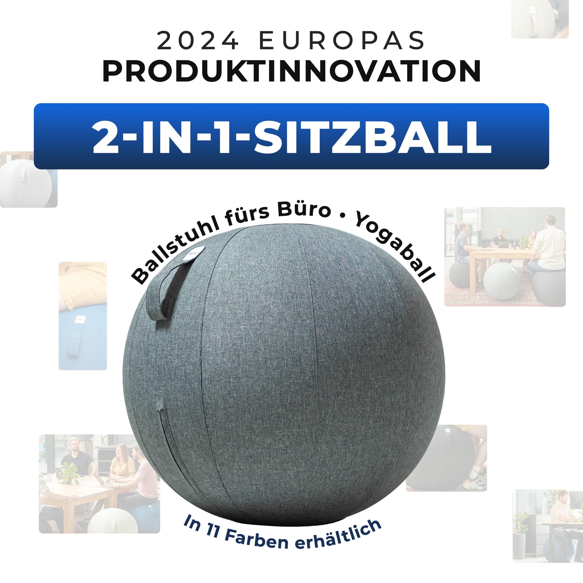 Backerz Sitzball 75 cm - Ergonomische Sitzmöbel für Büro und Heimbüro - Langlebiger Stoff, Gymnastikball - Fitness-Ball, Ballstuhl mit Ballauflage - Waschbarer Leinenbezug - Dunkelgrau