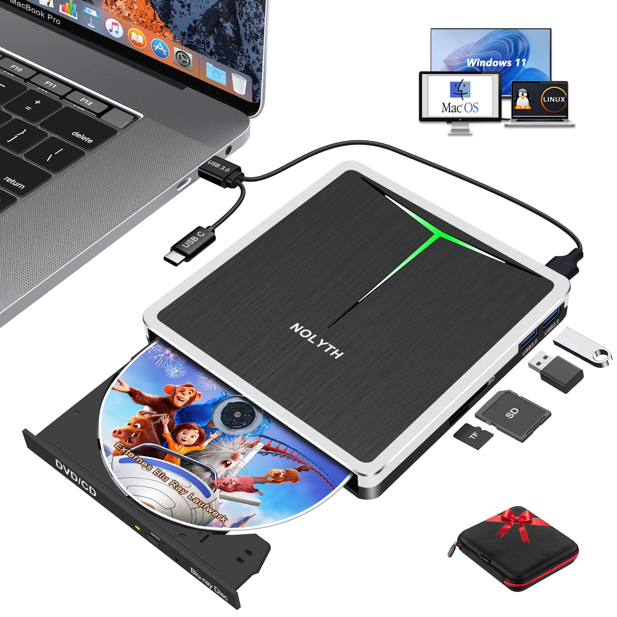 Harici Blu Ray Sürücü, Taşınabilir USB 3.0 USB Tip C Bluray CD RW
