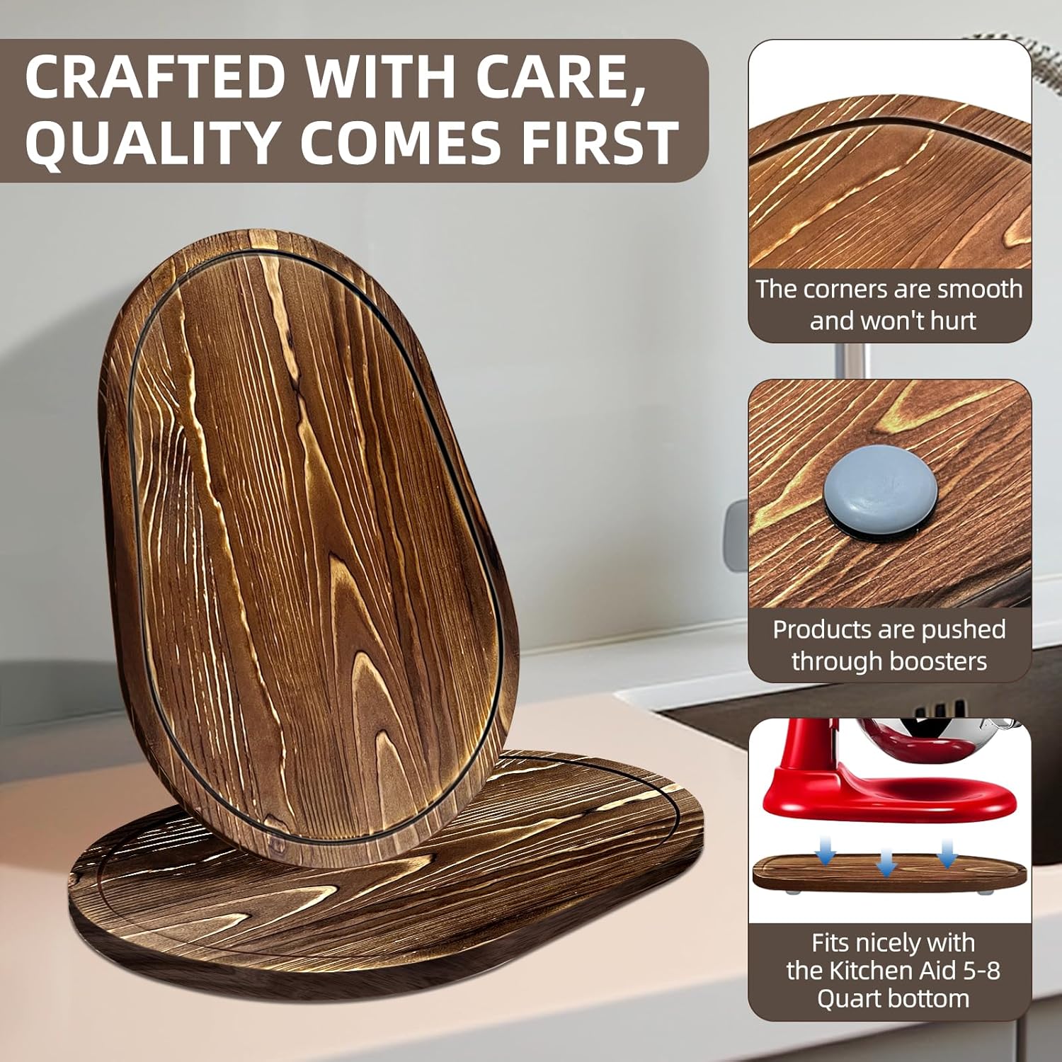 Double-layer Thickened Acacia Wood Mixer Slider Mat for KitchenAid 5-8 Qt Bowl Lift Stand Mixer Kitchen Appliance Slider Tray Countertop Storage Attachments