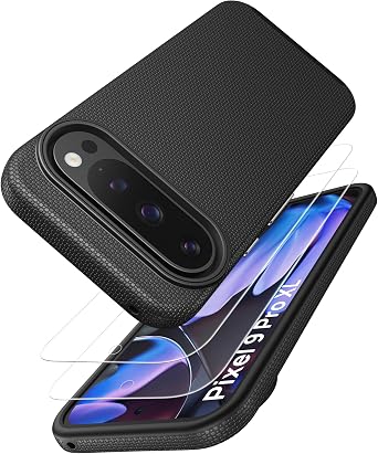 Vihibii for Google Pixel 9 Pro XL Case, with [2X Tempered Glass Screen Protector], Pleasant Non-Slip Texture, Shockproof Double Layer Protection Silicone Phone Case for Google Pixel 9 Pro XL, Black