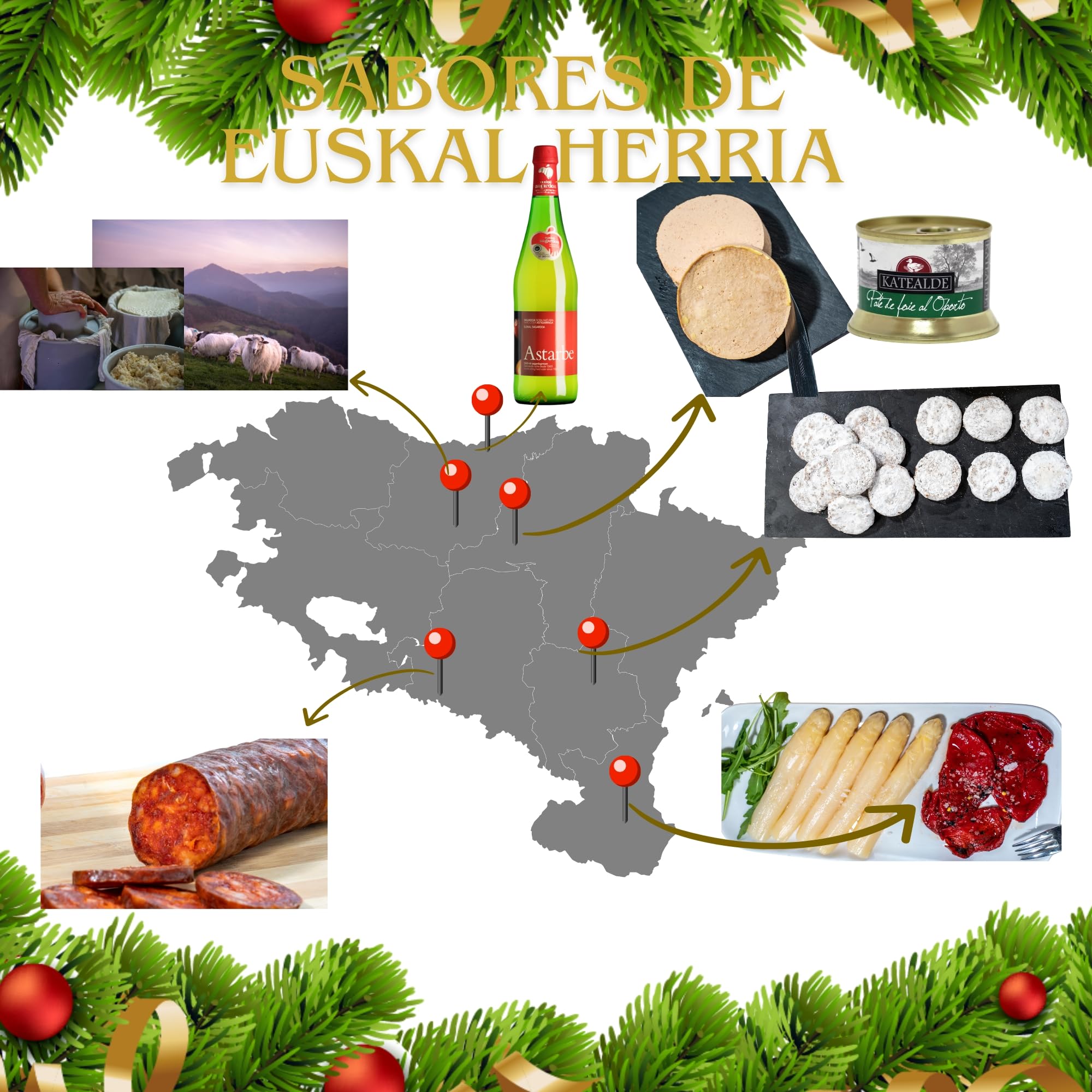 THE BASQUE Gourmet Set Regalo Natalizio - Cesto per Natale con Formaggio, Asparagi, Peperoni Piquillo, Paté di Fegato, Chorizo, mantecado, Sidro naturale - Regalo Di Lusso- Lotto 2
