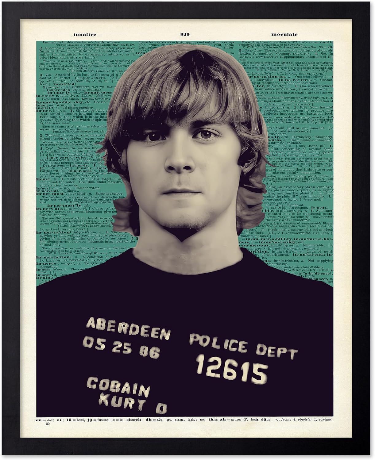 Poster Master Rock Mugshot Print - Retro Vocalist Portrait Poster - Dictionary Art - Songwriter Musician Wall Design - Great Bedroom or Living Room Decor - 8x10 UNFRAMED Wall Art