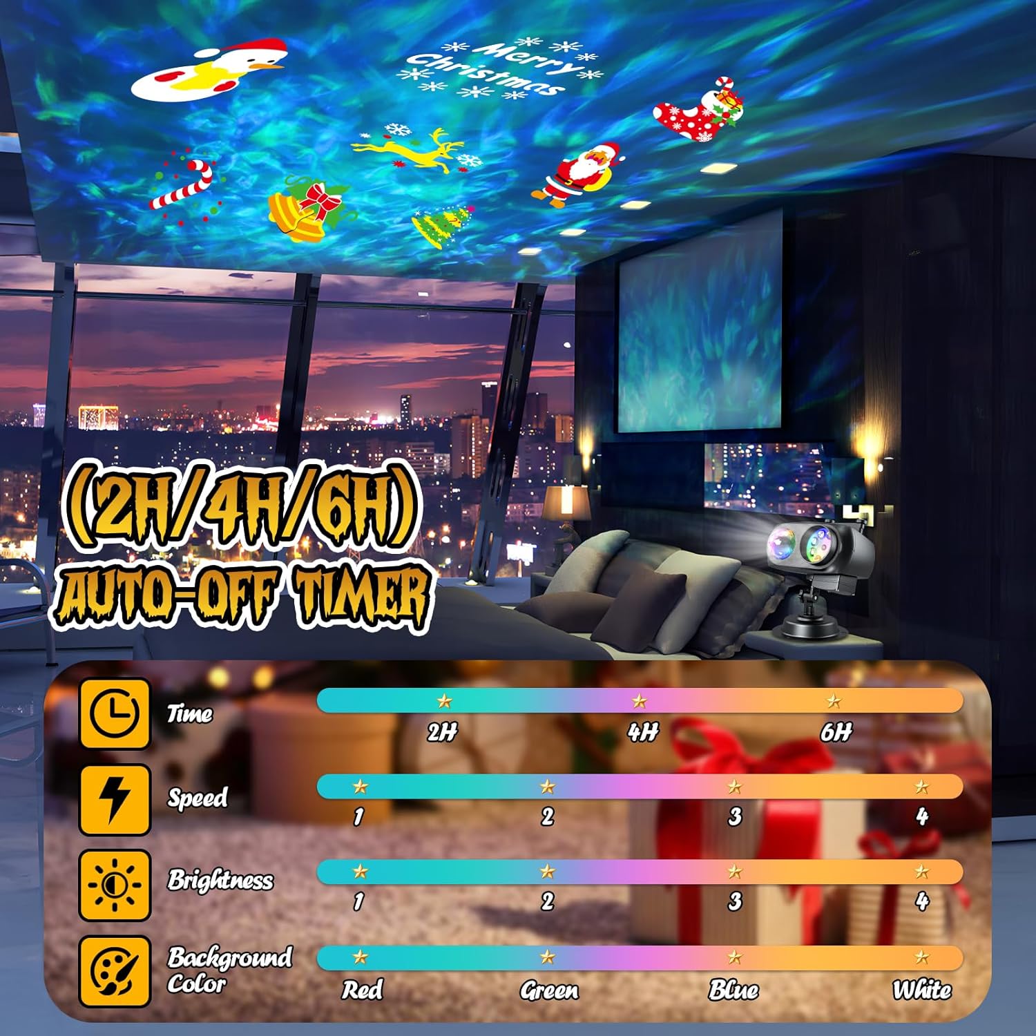 Christmas Lights Outdoor, 20 Slides/160 Patterns/10 Ocean Waves HD Effect Waterproof Holiday Light Projector Outdoor w/Remote Control and Timer, Indoor Star Galaxy Projector Xmas Decor