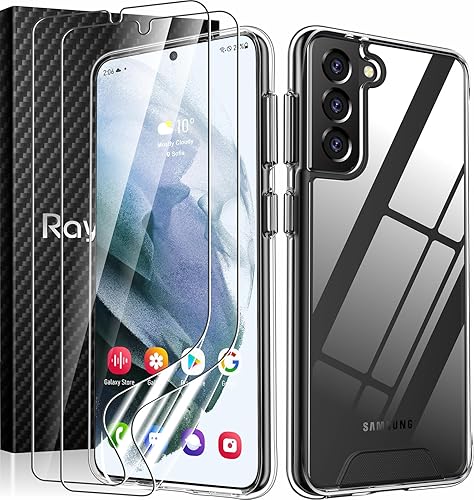 Rayboen Funda para Samsung Galaxy S21 Plus con 2 protectores de pantalla suaves, diseño híbrido transparente, a prueba de golpes, delgada, para