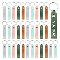 OMTech 200pc PU Leather Key Fob Kit, Rectangle Leather Keychain Blanks with Rivets and Key Rings, Multi Colors