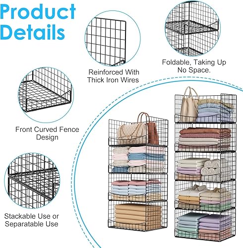 Miniatura 4 de Organizadores de armario apilables de 5 niveles y estantes de almacenamiento Negro