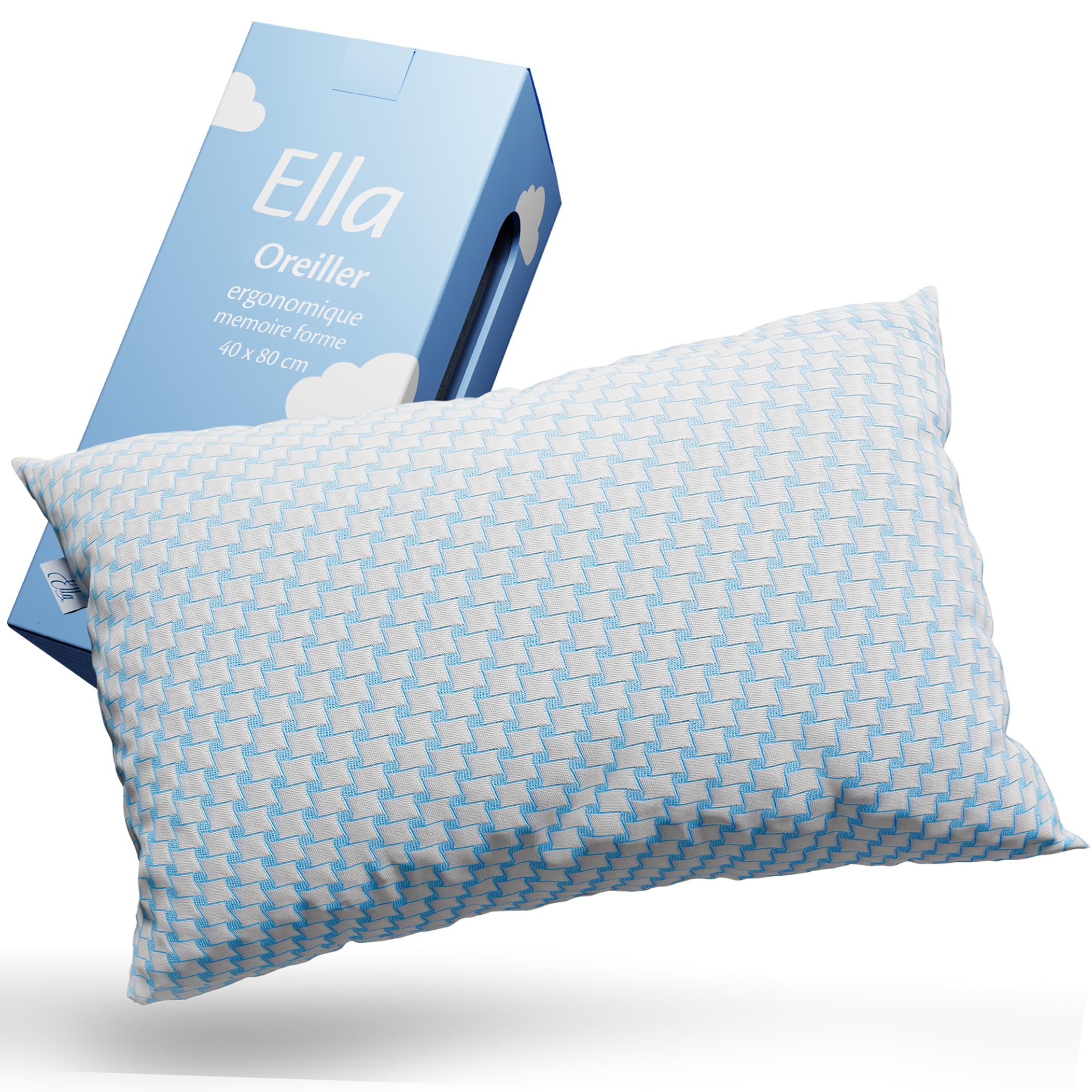 Ella Almohada cervical 40 x 80 – Almohada ergonómica con relleno ajustable – Almohada ortopédica para dolor de cuello – para dormir de lado, de espalda, boca abajo con funda lavable