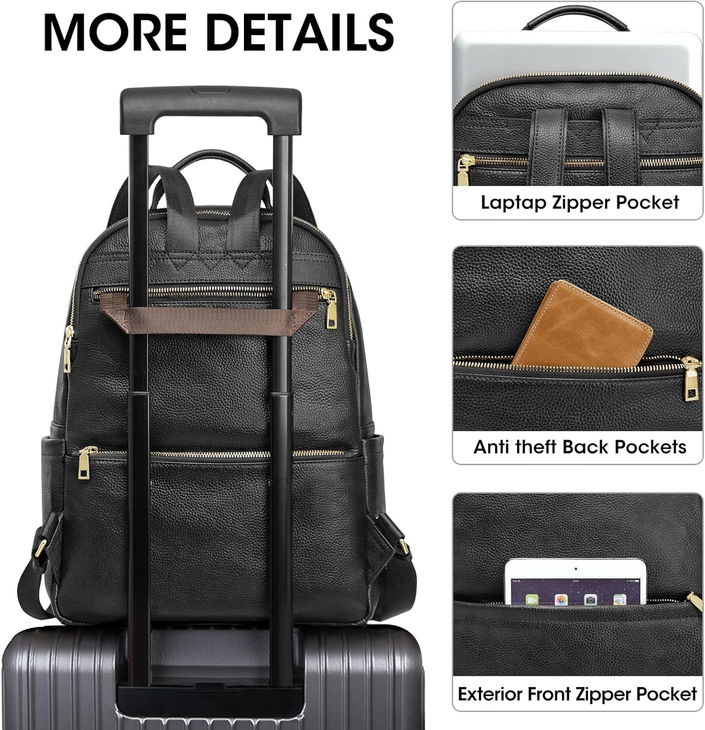 Kattee Genuine Leather Backpack Purse for Women Antitheft Rucksack Soft Work Casual Daypack Fashion - Image 4