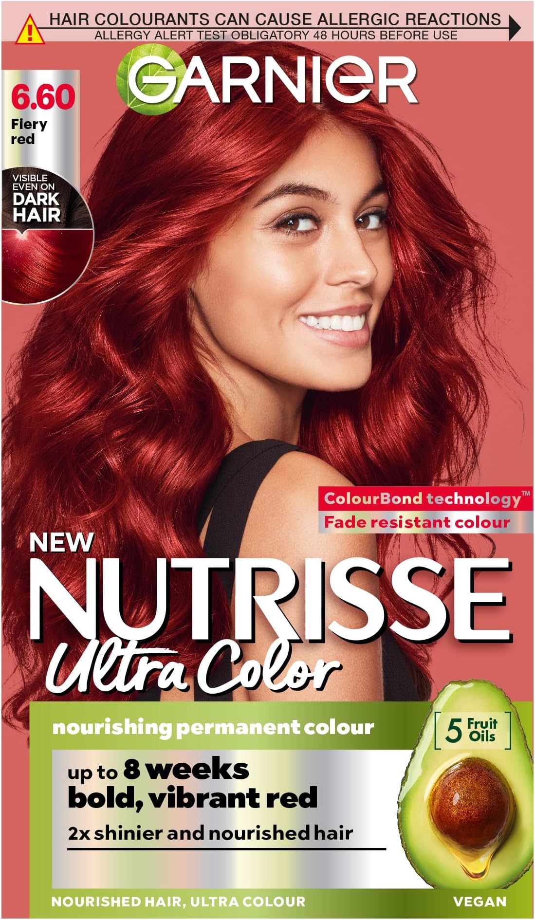 Garnier Nutrisse Ultra Color, Permanent Hair Dye, Intense Colour, For All Hair Types, 6.60 Fiery Red